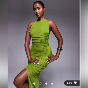 ASOS Design | strappy back ruched mesh maxi dress in lime